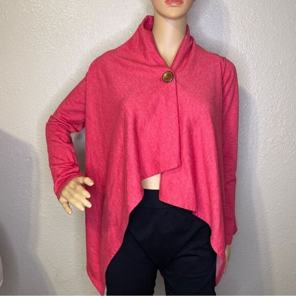 Nordstrom Bobeau One Button Fleece Wrap Draped Cardigan Rose Coral Red Size XS - Picture 2 of 12